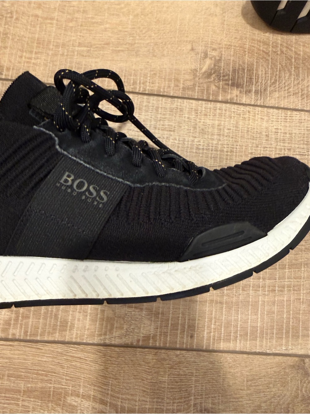BOSS Black Knit Slip-On Lace Sneakers with White Sole - Picture 4 of 5